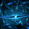 Concept of neurons communicating with an explosion of activity between two neurons.